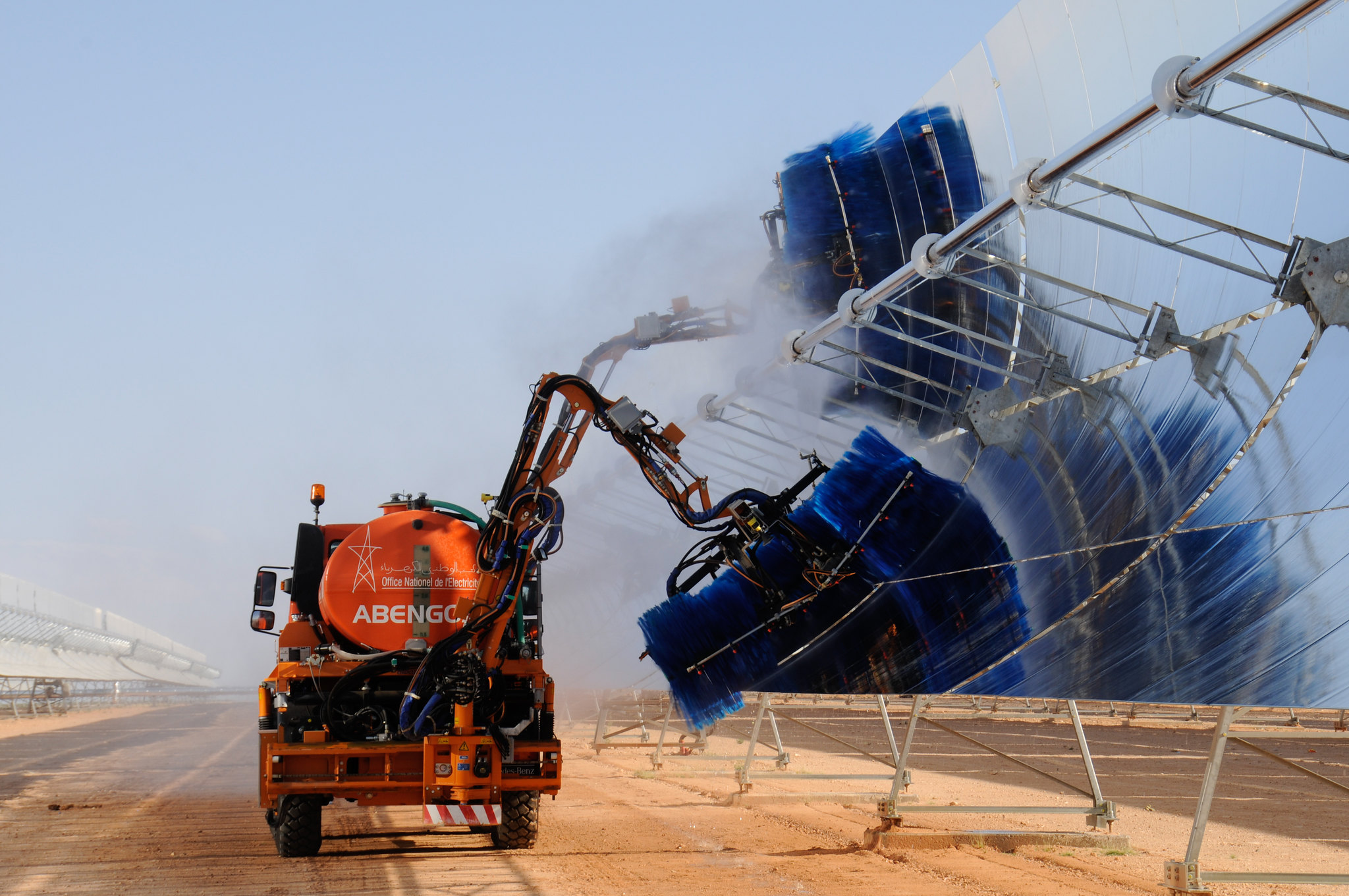 World Bank Photo Collection: Solar panels being cleaned